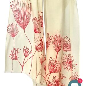 Cashmere & Wool Cream Scarf with Red Dandelion Print